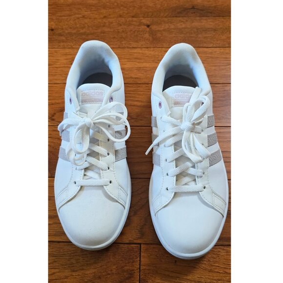 Adidas Women's Cloudfoam Advantage Sneaker White with Ice Purple Stripes 8 38 - Picture 2 of 7